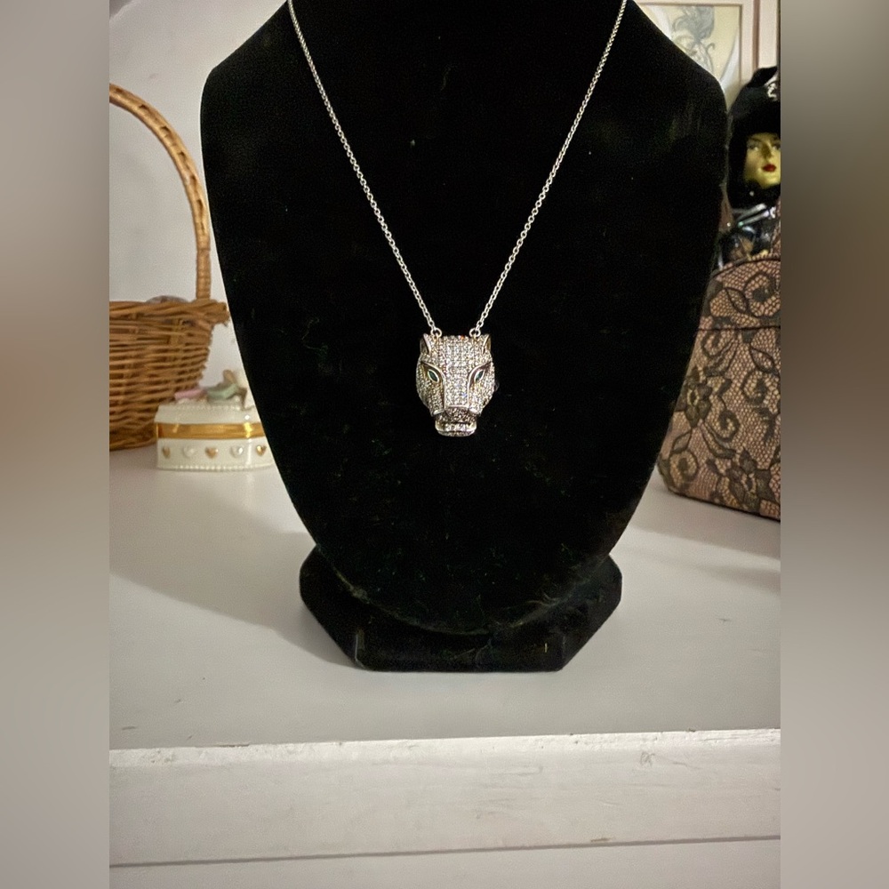 Leopard feline sterling silver cubic zirconia necklace